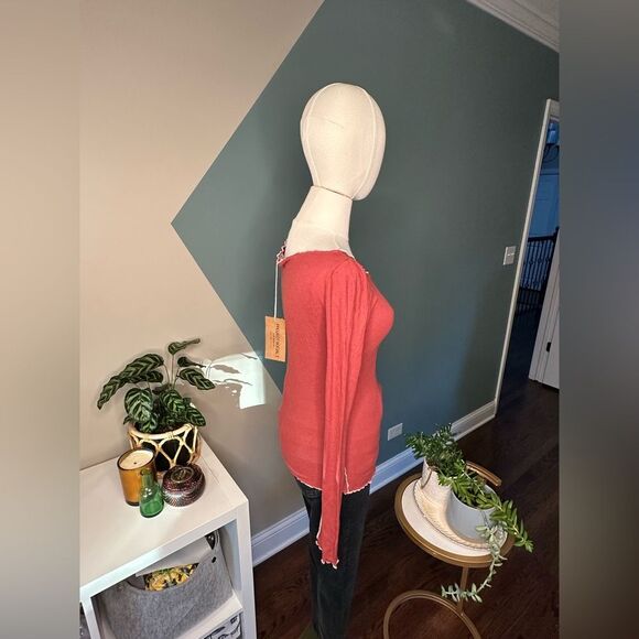 NWT Project Social T Ribbed Red Long Sleeve Top Ruffled Hem Slim Fit Y2K Size M - Picture 4 of 14